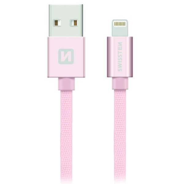 Swissten 71523305 USB-A apa - Lightning apa Adat- és töltőkábel 2m - Rózsaszín