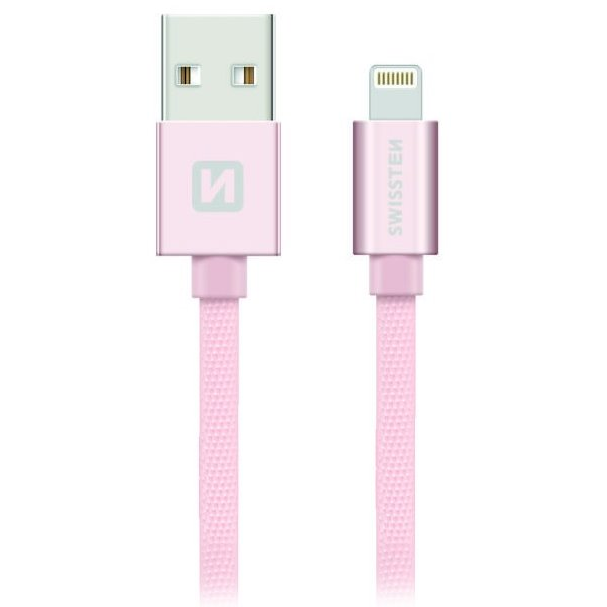 Swissten 71523305 USB-A apa - Lightning apa Adat- és töltőkábel 2m - Rózsaszín (71523305)