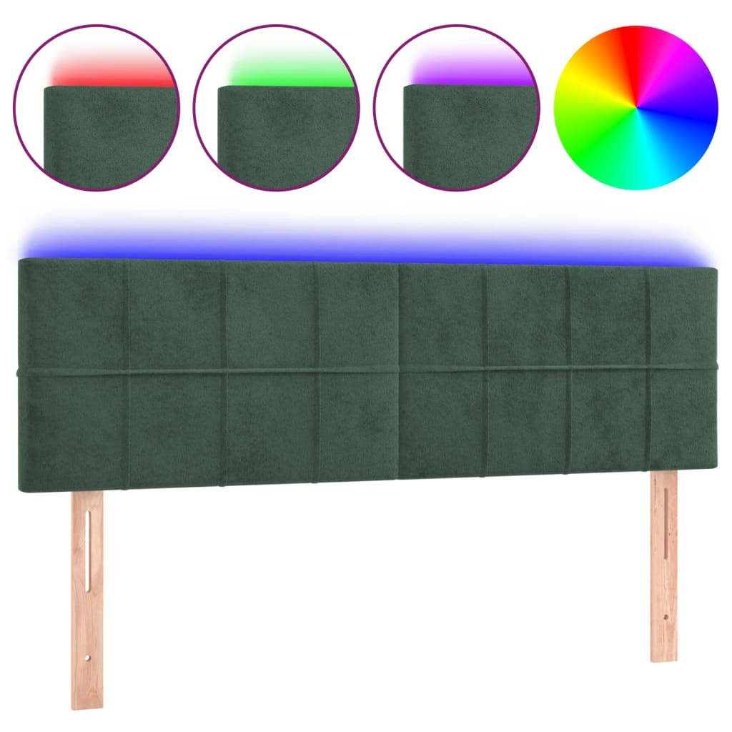 sötétzöld bársony LED-es fejtámla 144x5x78/88 cm (3121663)