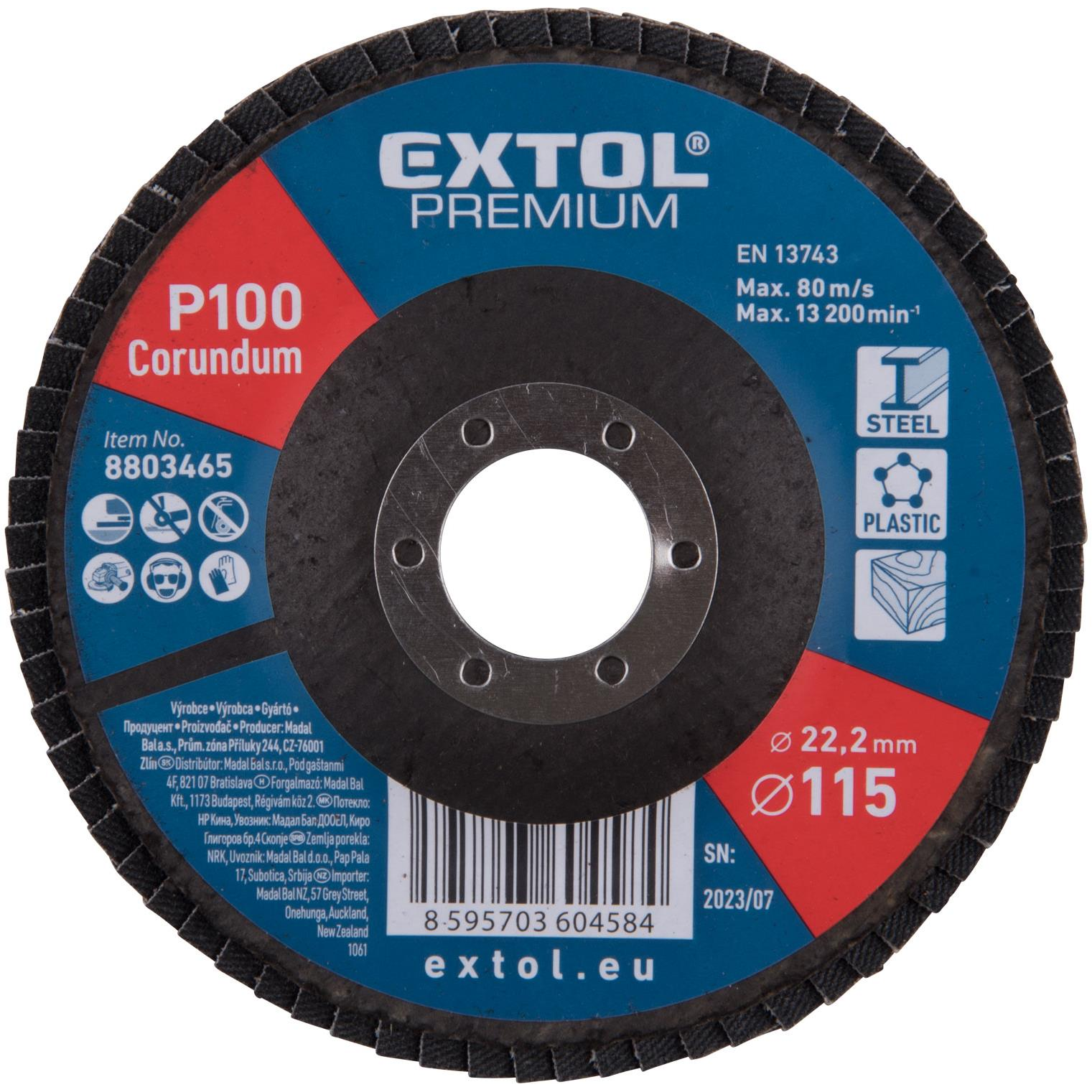 EXTOL PREMIUM 8803465 Lamellás csiszolókorong, korund 115mm, P100 (8803465)