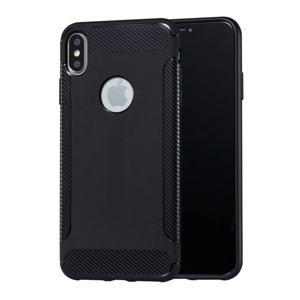 Szilikon telefonvédő (közepesen ütésálló, karbon minta, logo kivágás) FEKETE [Apple iPhone XS Max 6.5] (5996457818129)