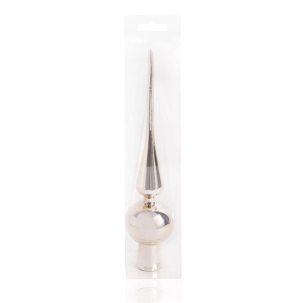 IRIS karácsonyi dísz, csúcsdísz, pvc dobozban,dísz fényes, krém silver 26cm (050424)