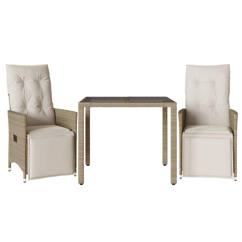 3 részes bézs polyrattan kerti bisztrógarnitúra párnákkal (3276937)