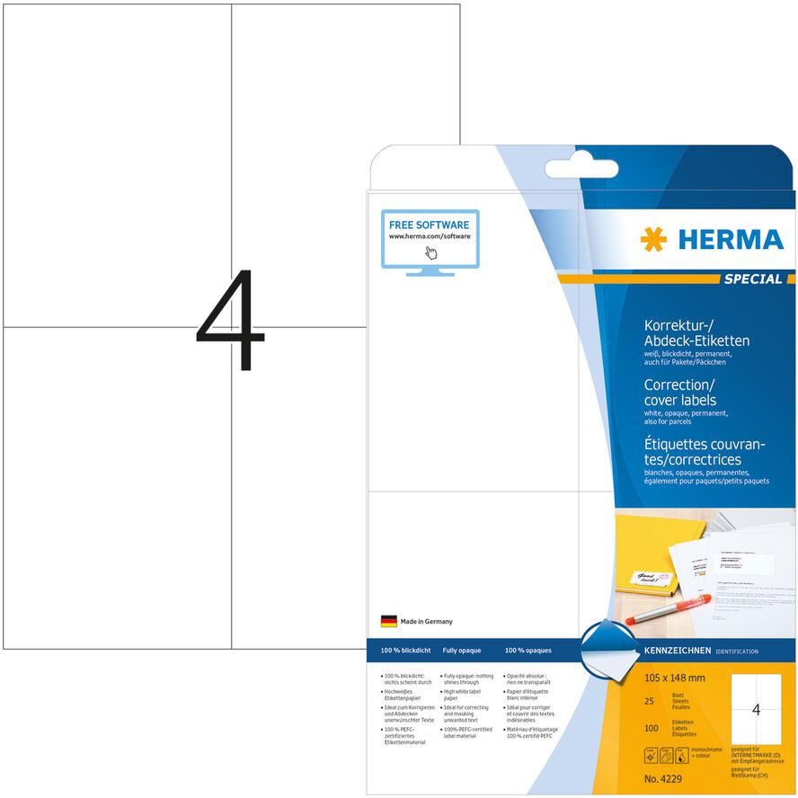 Herma 105 x 148 mm Fedőcímke tintasugaras és lézer nyomtatóhoz (100 címke / csomag) (4229)