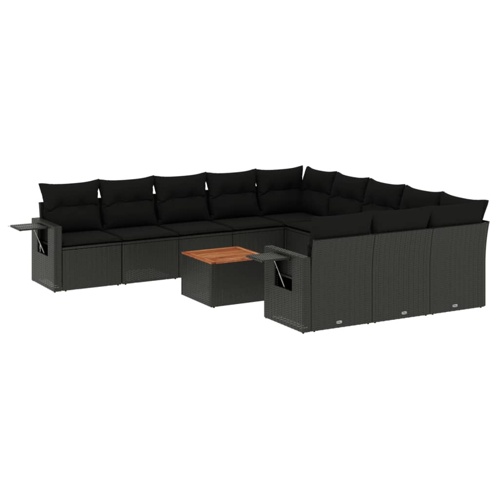 12 részes fekete polyrattan kerti ülőgarnitúra párnákkal (3224788)