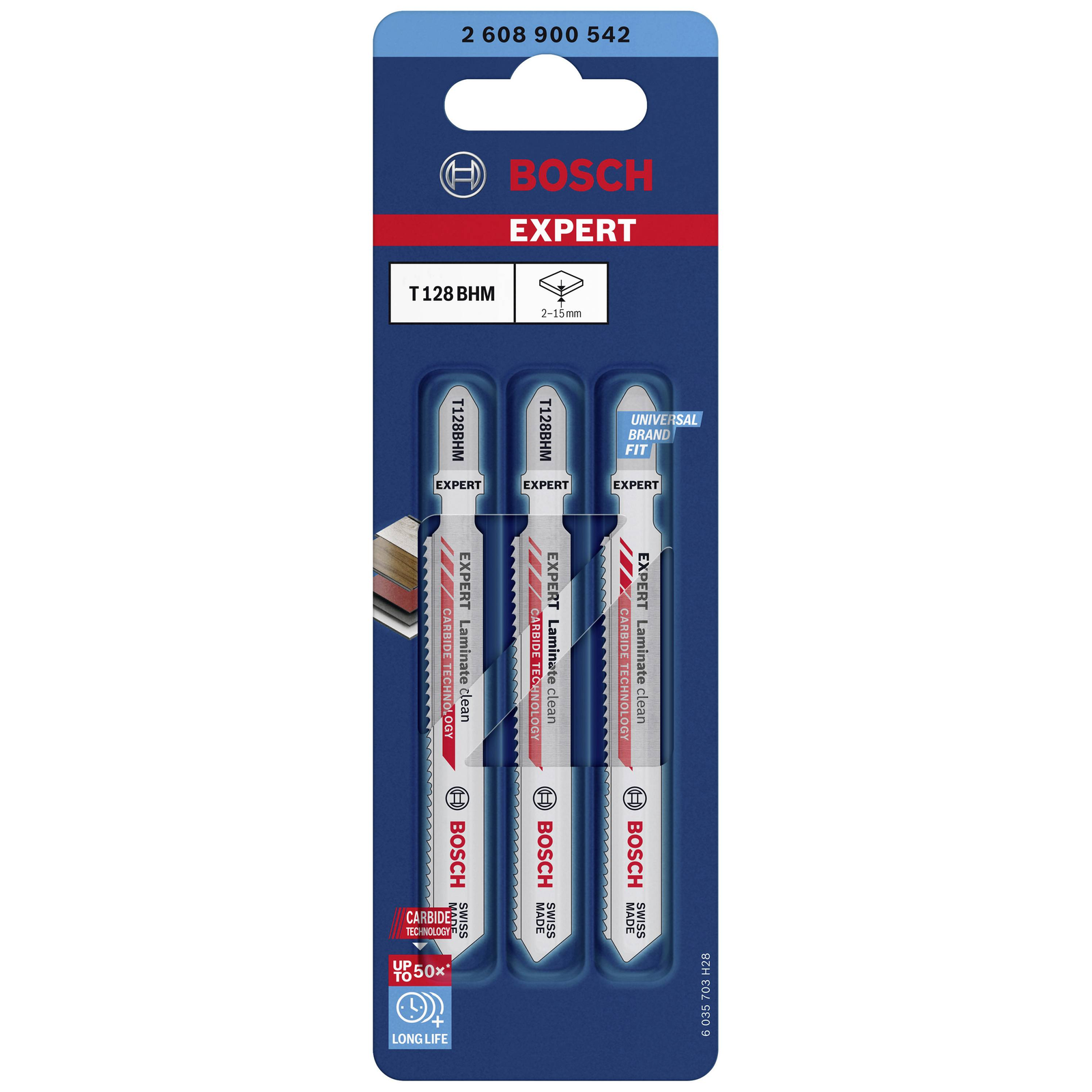 Bosch Expert T 128 BHM Laminate Clean szúrófűrészlap készlet (3 db / csomag) (2608900542)