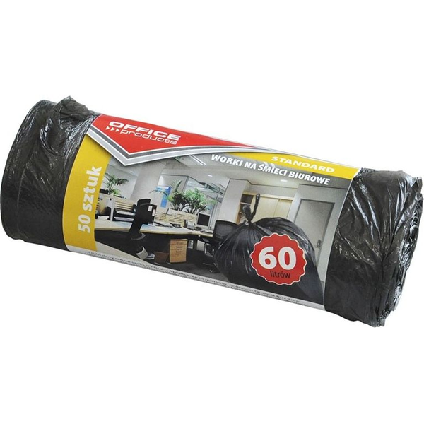  Office Products Worki na śmieci biurowe OFFICE PRODUCTS, standard (HDPE), 60l, 50szt., czarne