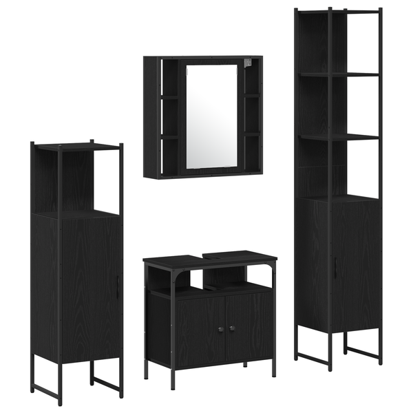 Set de Mobilier pentru Baie , 4 Piese, în Stejar Negru—Lemn Prelucrat