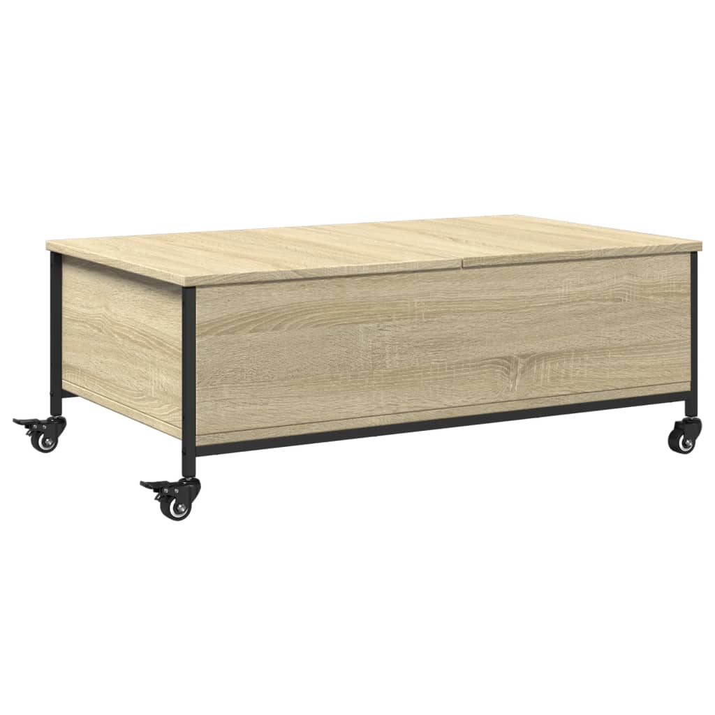 sonoma tölgy szerelt fa dohányzóasztal kerekekkel 91x55x34cm (842297)