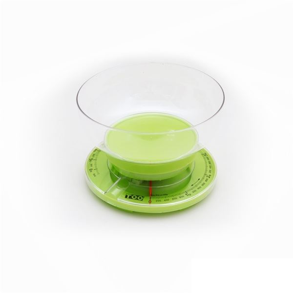 Механична кухненска везна TOO KBSC-100-Y, граница на измерване 2 кг, точност 20 г, зелена