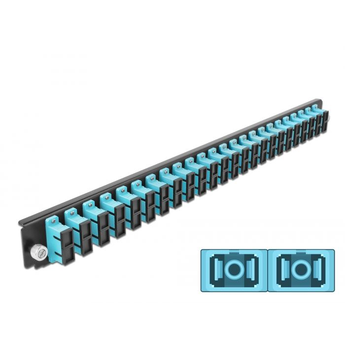 Delock 19” kötő doboz első panele 24 porttal SC Duplex fekete-vízkék (43366) (delock43366)