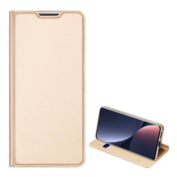 DUX DUCIS SKIN PRO tok álló, bőr hatású (FLIP, oldalra nyíló, bankkártya tartó, asztali tartó funkció) ARANY [Xiaomi 12 Pro]