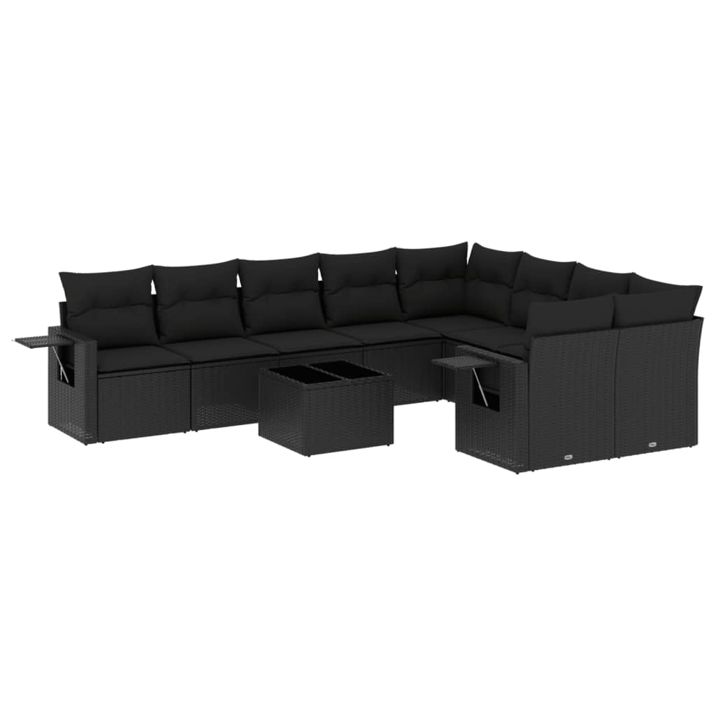 10 részes fekete polyrattan kerti ülőgarnitúra párnákkal (3252982)