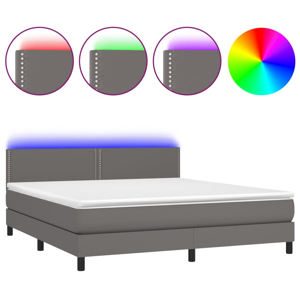 szürke műbőr rugós ágy matraccal és LED-del 180x200 cm (3134181)