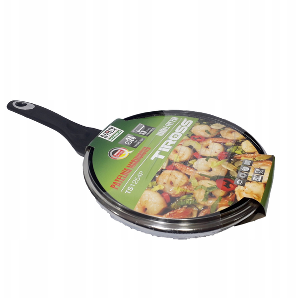 Tiross TS1254P Serpenyő - Márvány Bevonattal, Fedővel, 24cm, Fekete