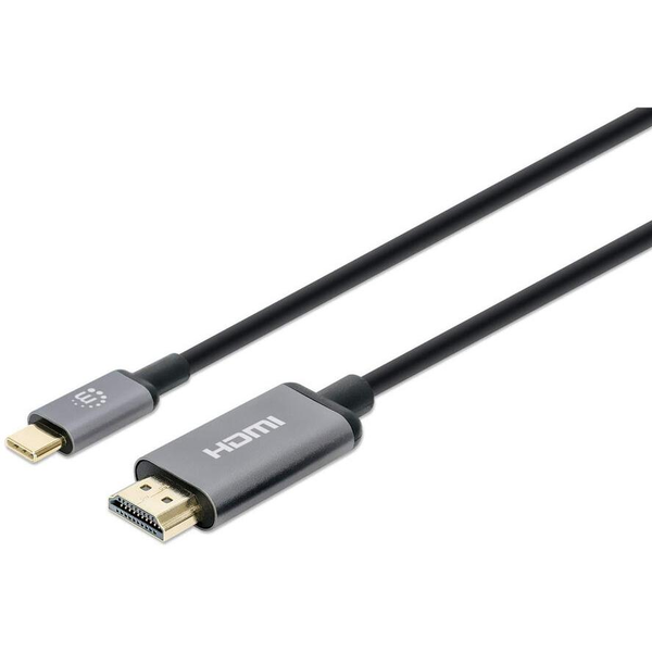 Manhattan 153607 adaptér k video kabelům 2 m HDMI Typ A (standardní) USB typu C Černá, Stříbrná