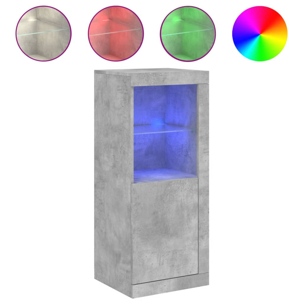 betonszürke tálalószekrény LED-világítással 41 x 37 x 100 cm (836647)