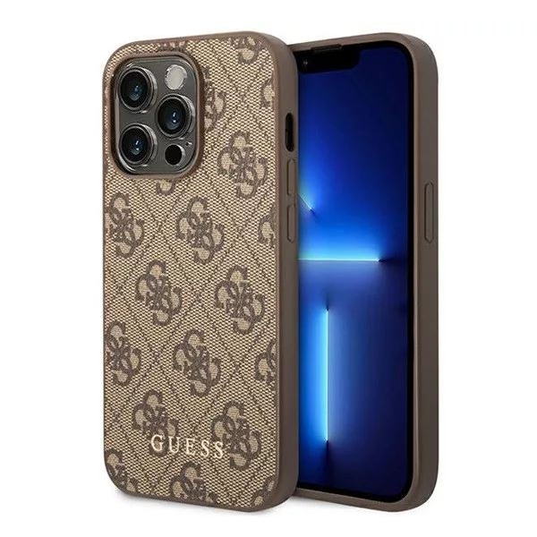 Guess 4G Metal Gold Apple iPhone 14 Pro hátlap tok barna (GUHCP14LG4GFBR) (GUHCP14LG4GFBR)