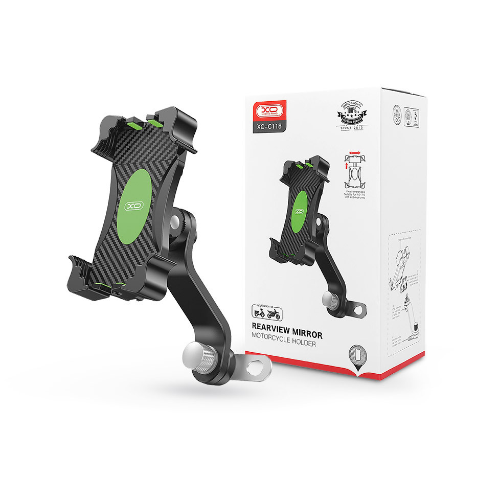 XO univerzális motorkerékpár visszapillantó tükörre szerelhető telefontartó 4,0-7,6 '' méretű készülékekhez - XO C118 - fekete (XO835331)