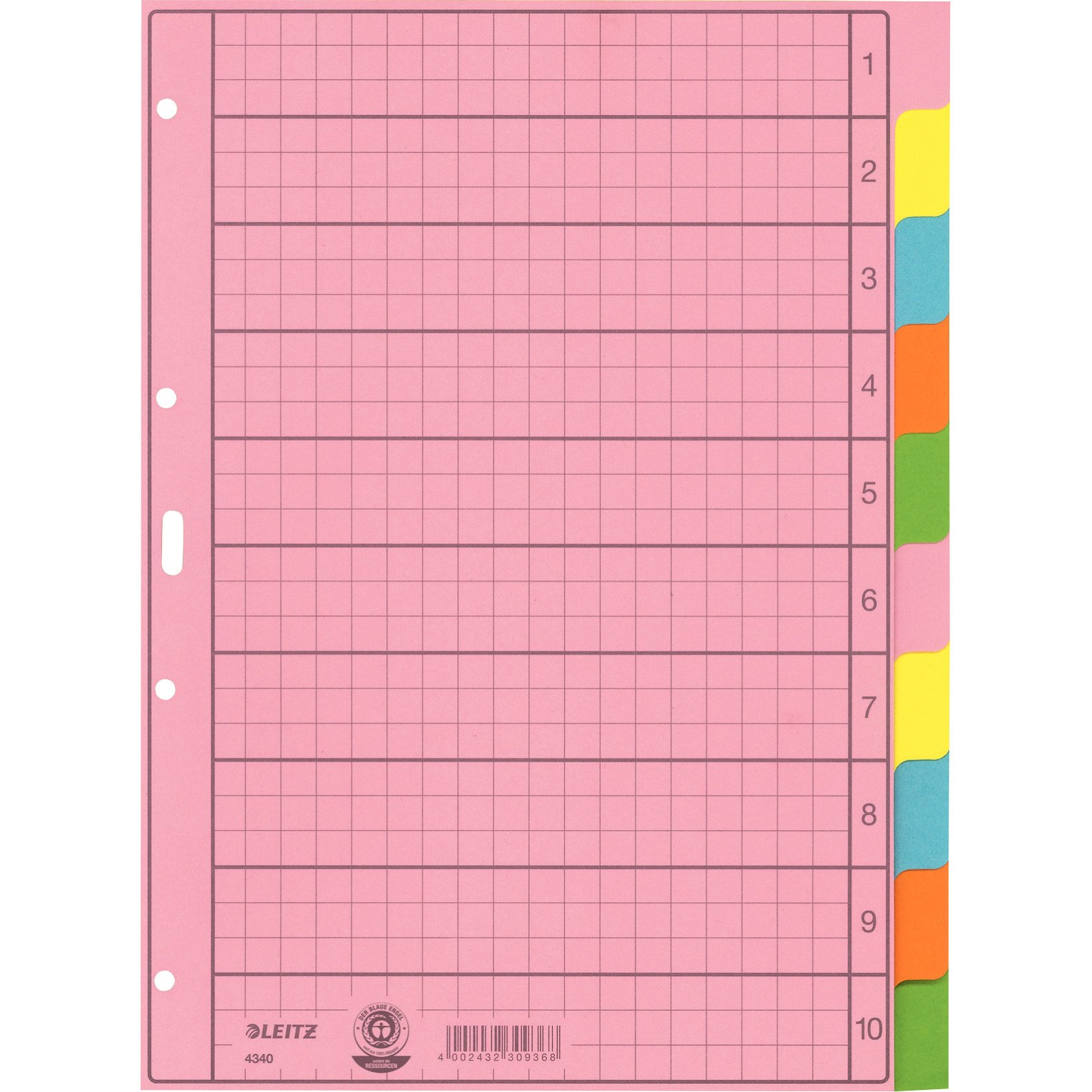 Leitz 43400000 separatoare cu index Fără index alfabetic Carte Multicolor
