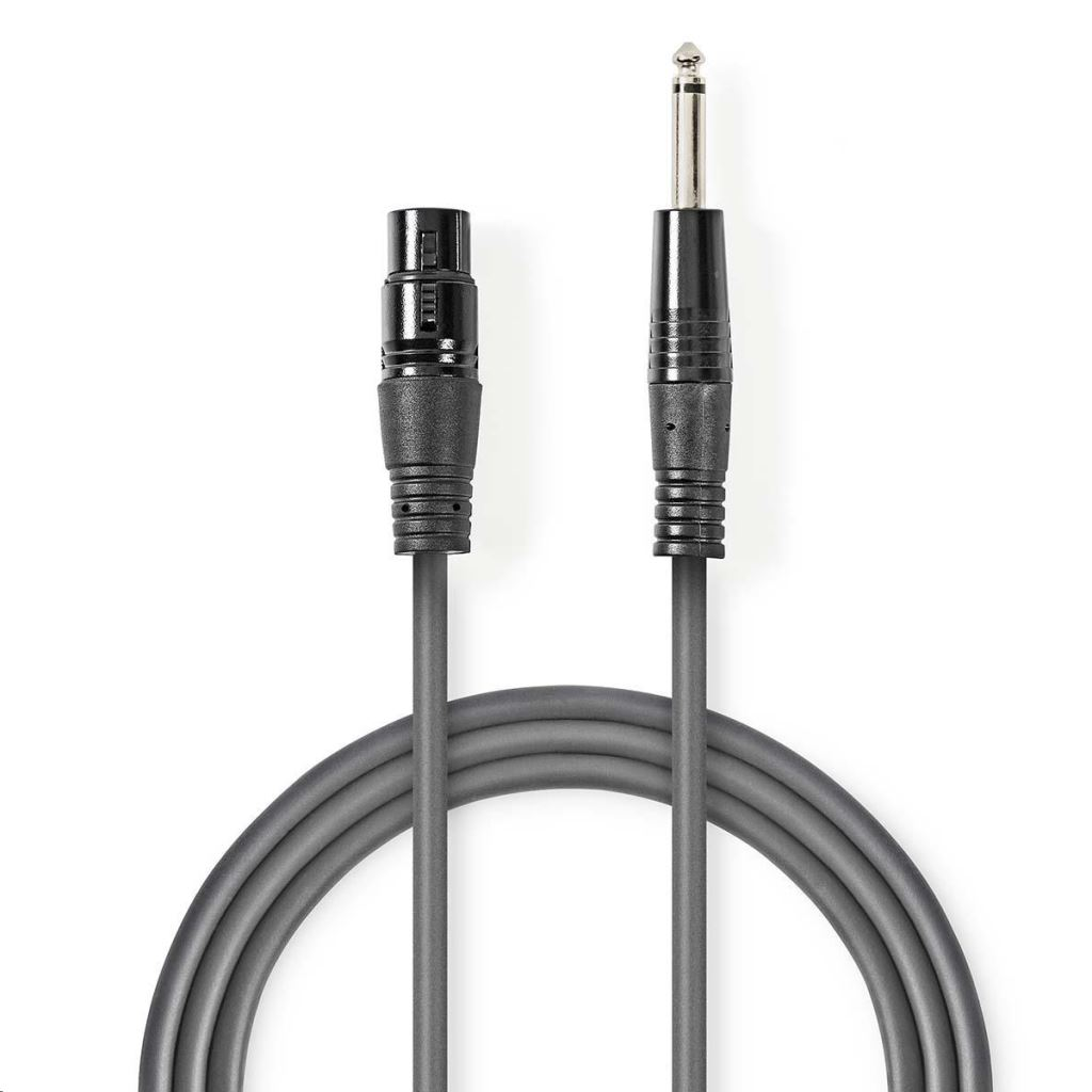 Nedis COTG15120GY100 egyensúlyozatlan XLR audiokábel XLR-3 -> 6,35 mm 10 m szürke (COTG15120GY100)