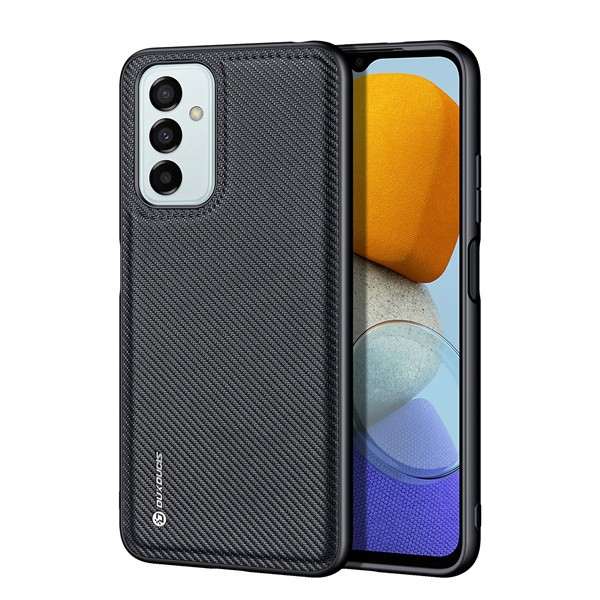 Samsung Galaxy M23 5G SM-M236B, Műanyag hátlap védőtok + szilikon keret, fényvisszaverő szövet hátlap, rács minta, Dux Ducis Fino, fekete (G115977)