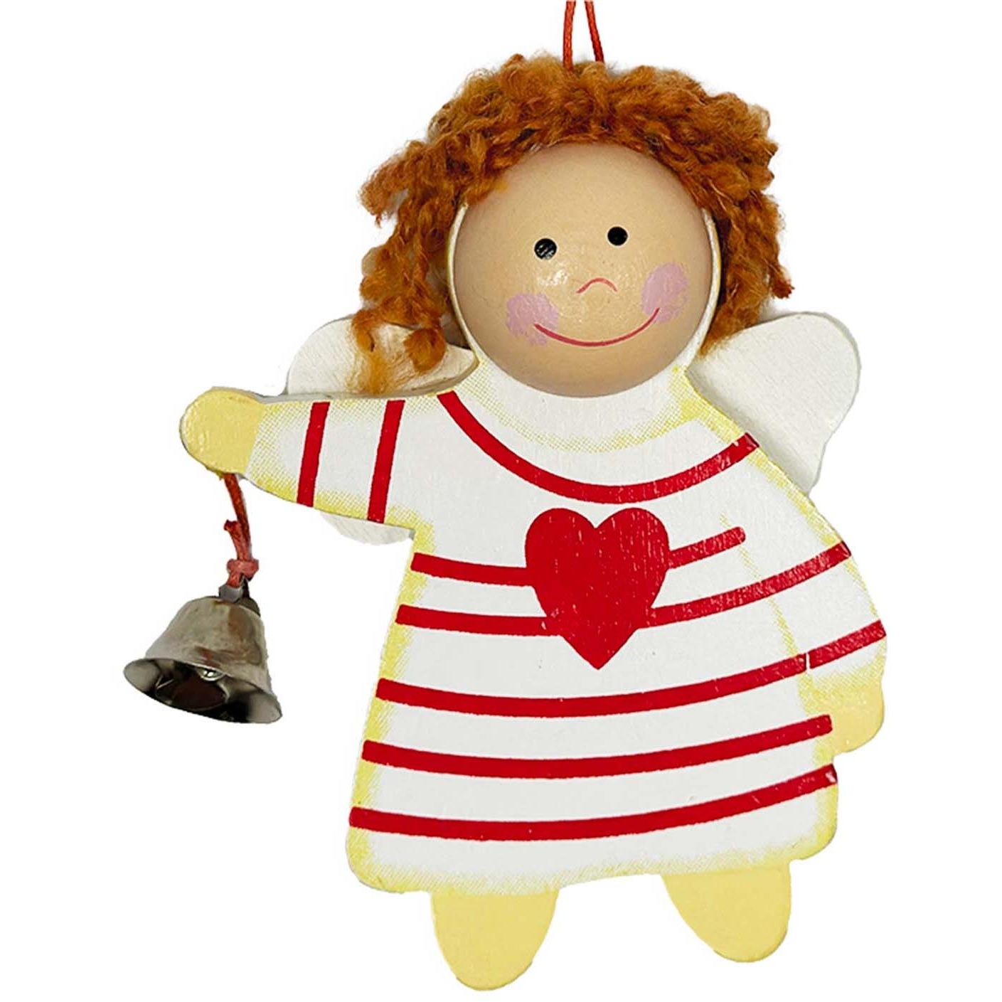 LAALU Karácsonyi dísz - angyalka szívecskével, fa, 12 × 10 cm (LAU-2050)