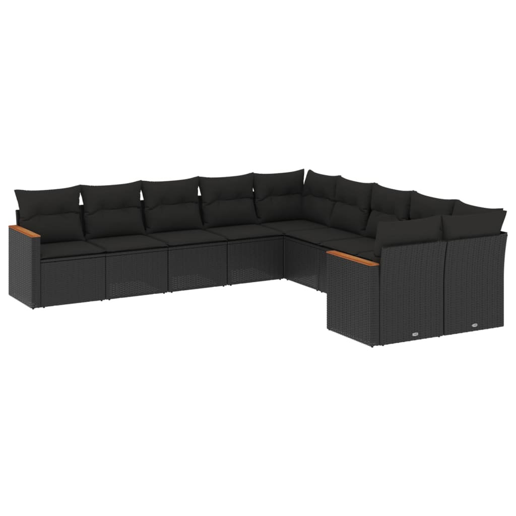 10 részes fekete polyrattan kerti ülőgarnitúra párnákkal (3226349)