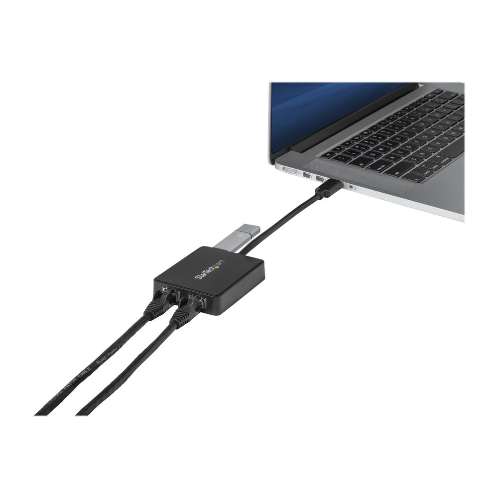 StarTech.com USB 3.0 to Dual Port Gigabit Ethernet Adapter w/ USB Port - 10/100/100 - USB Gigabit LAN Network NIC Adapter (USB32000SPT) - network adapter - USB 3.0 - 2 ports (USB32000SPT)