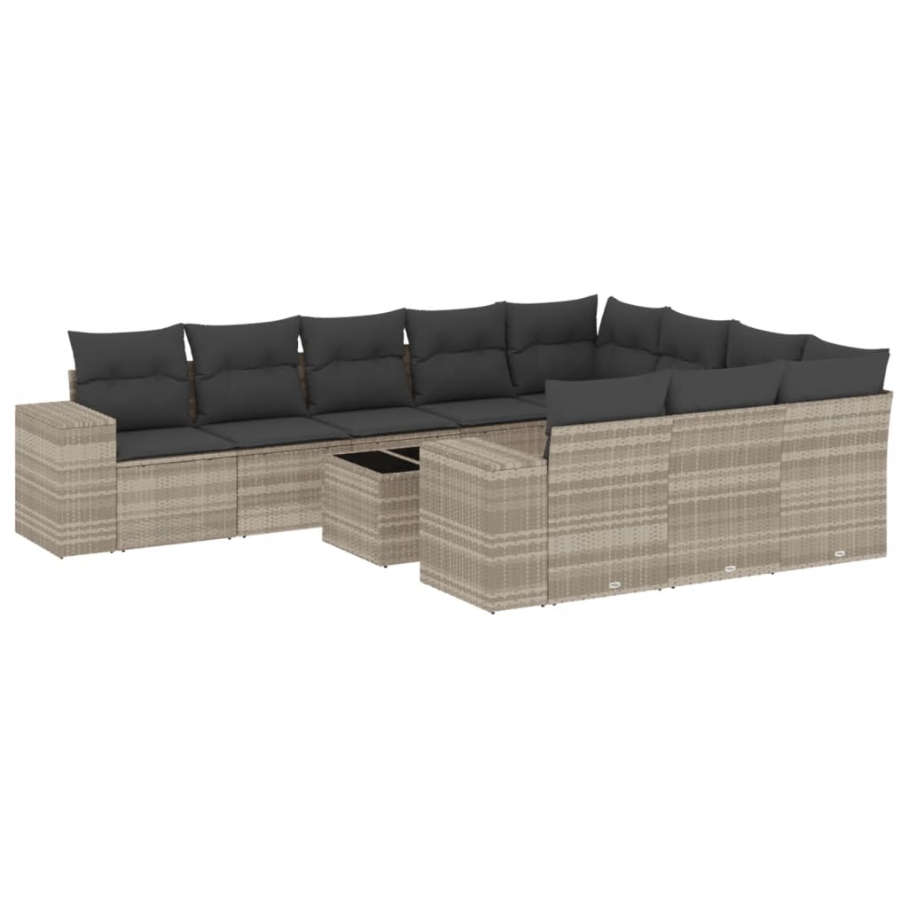 11 részes világosszürke polyrattan kerti ülőgarnitúra párnákkal (3223101)
