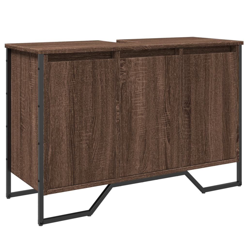 barna tölgy szerelt fa fürdőszobai mosdószekrény 91x35x60 cm (848663)