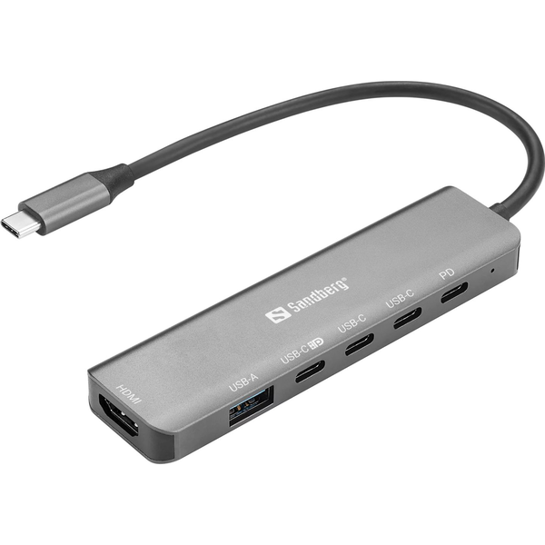 Sandberg 136-77 replicatore di porte e docking station per laptop Cablato USB 3.2 Gen 1 (3.1 Gen 1) Type-C Grigio