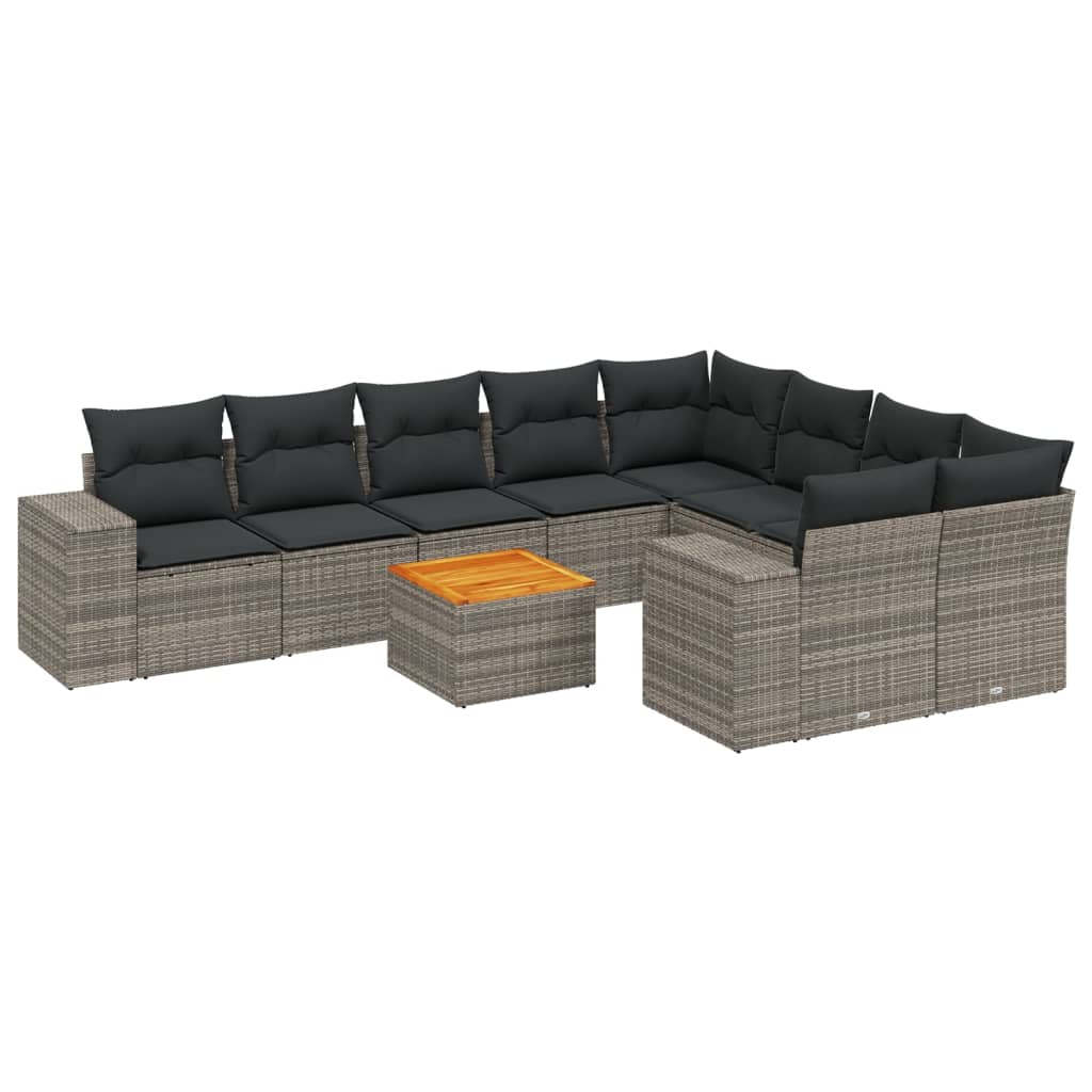 10 részes szürke polyrattan kerti ülőgarnitúra párnákkal (3257936)