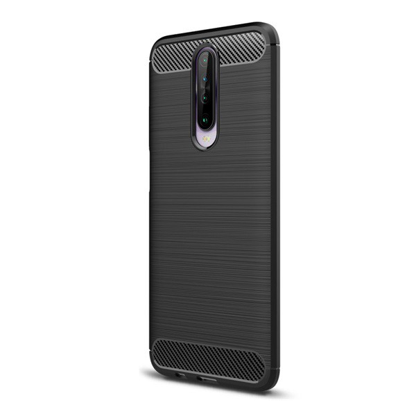 Szilikon telefonvédő (közepesen ütésálló, légpárnás sarok, szálcsiszolt, karbon minta) FEKETE [Xiaomi Redmi K30 / K30 5G] (5996457929726)
