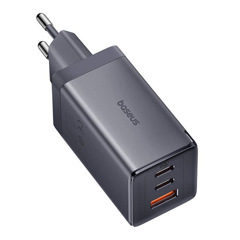 Baseus GaN5 2xUSB-C + USB, 65W + 1m kábel szürke (P10110812827-Z1) (P10110812827-Z1)