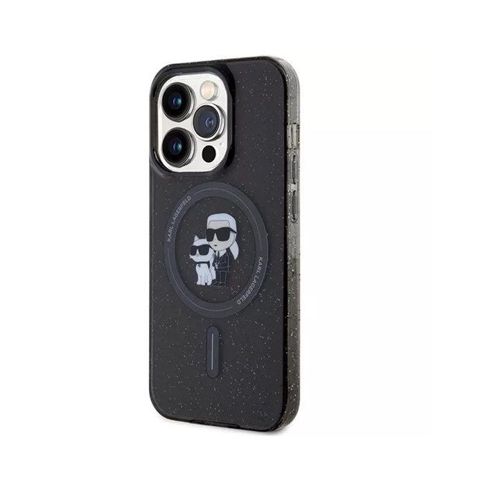 Karl Lagerfeld Karl&Choupette Glitter MagSafe Apple iPhone 15 Pro Tok - Fekete (KLHMP15LHGKCNOK)