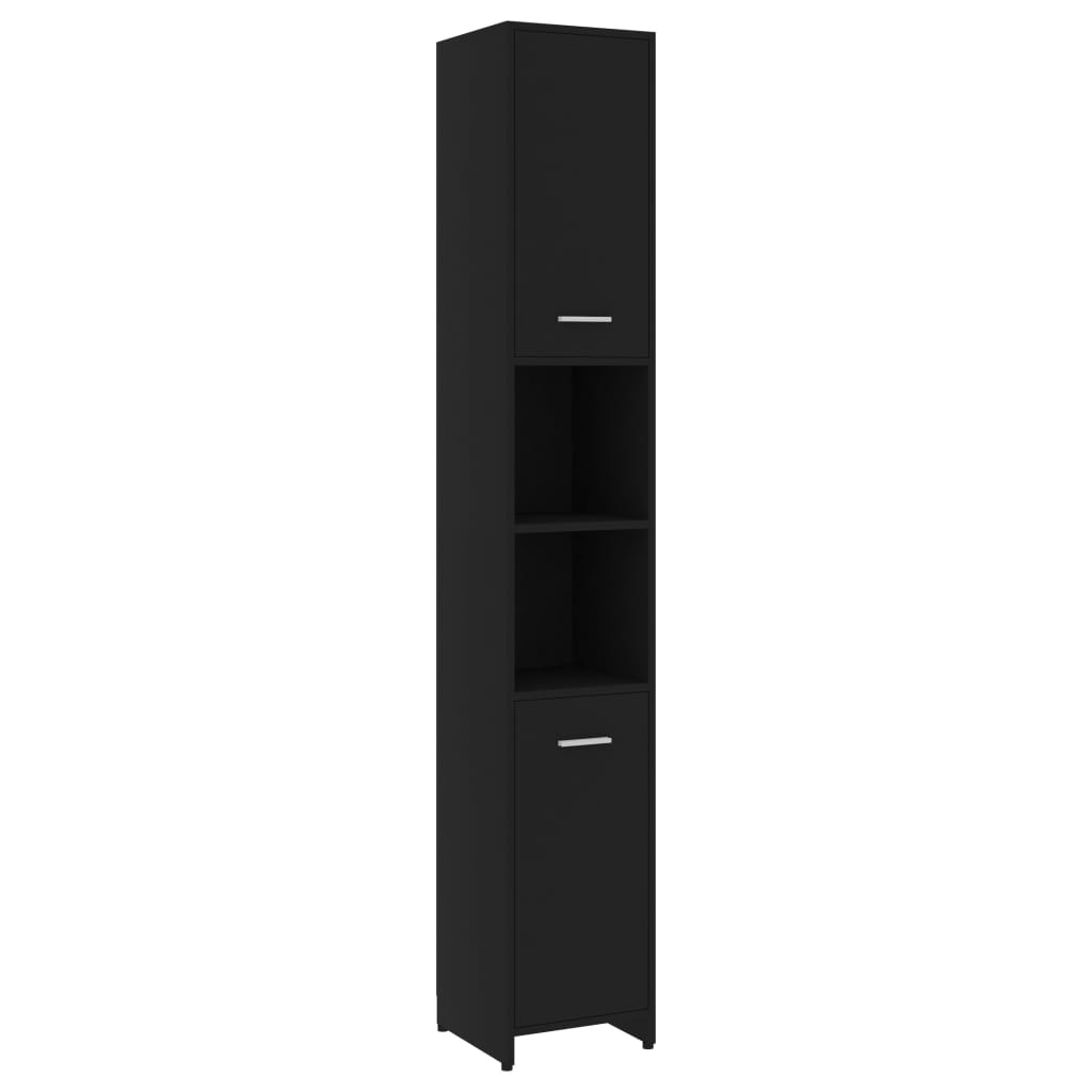 fekete forgácslap fürdőszobaszekrény 30 x 30 x 183,5 cm (802598)