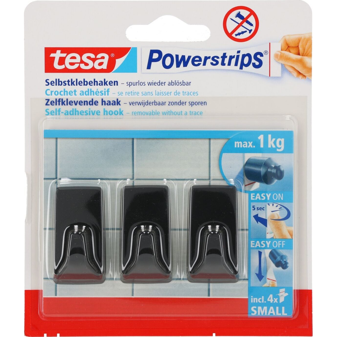 tesa Black Hooks S Powerstrips öntapadó kampó kis négyzet alakú Fekete (58278-00000-20)