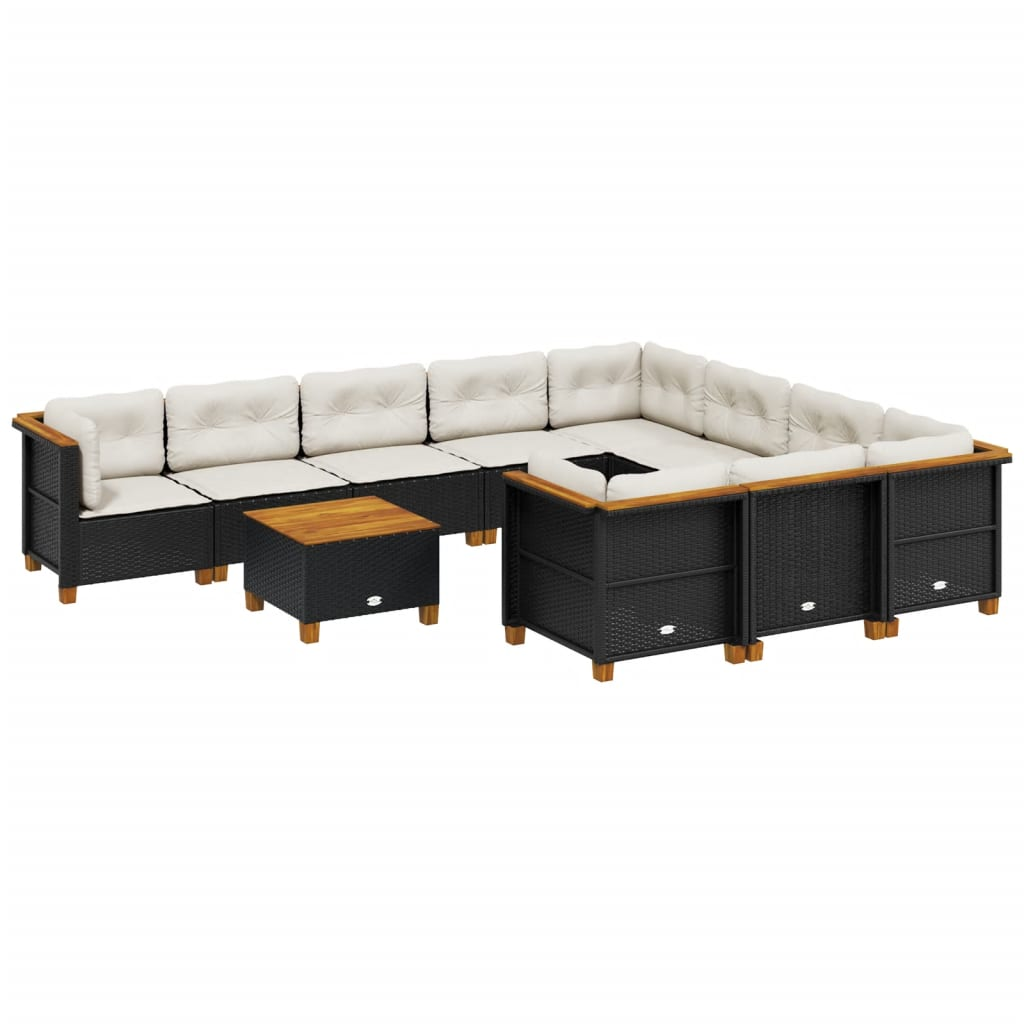 11 részes fekete polyrattan kerti ülőgarnitúra párnákkal (3262037)