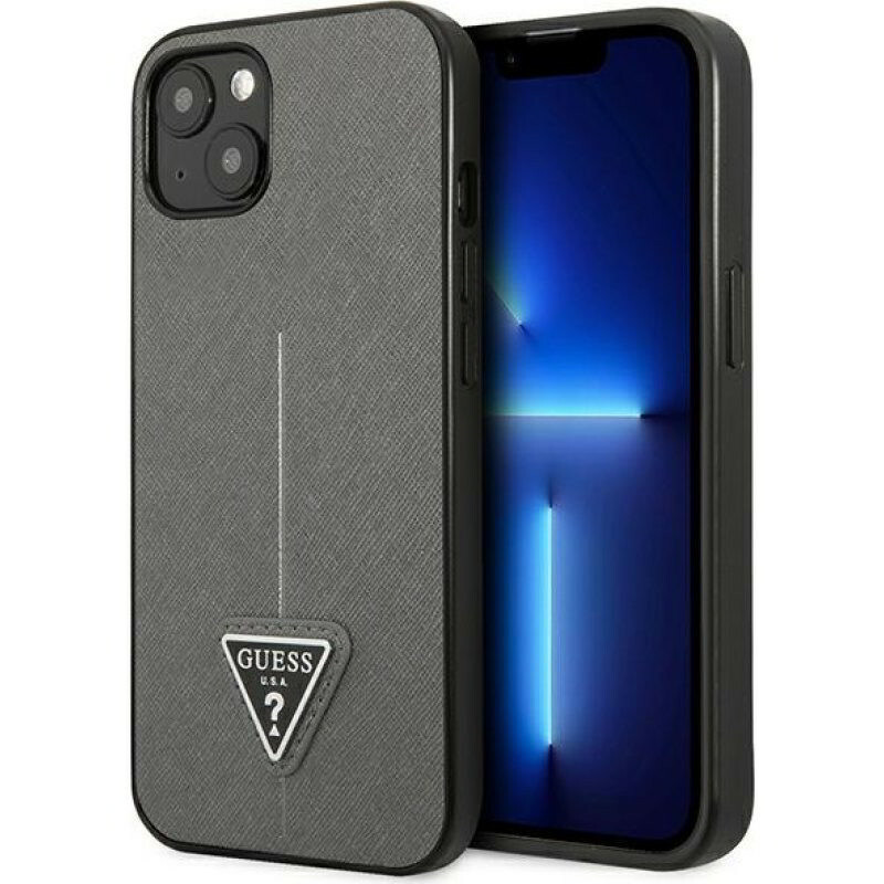 Guess Saffiano Triangle Logo Case Apple iPhone 13 Pro Szilikon Tok - Szürke (GUHCP13LPSATLG)