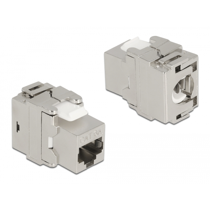 Delock Eszközmentes, 180 -os, fém Keystone modul RJ45 anya - LSA Cat.6A (87036) (87036)