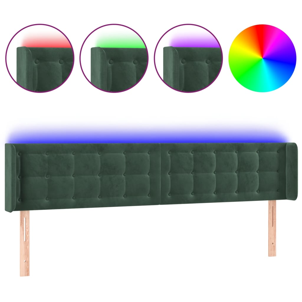 sötétzöld bársony LED-es fejtámla 183 x 16 x 78/88 cm (3123733)