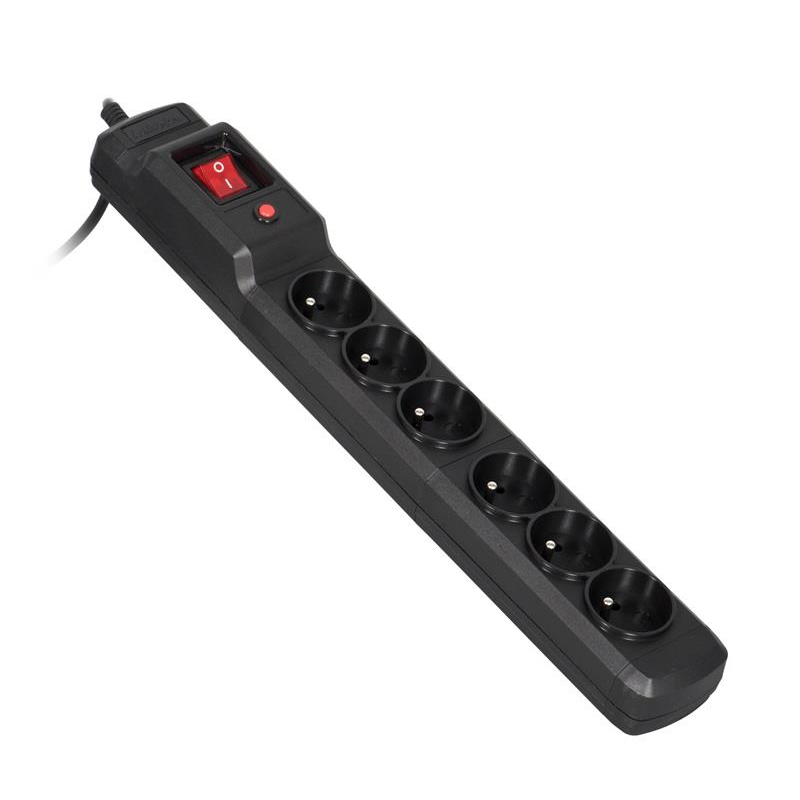 ActiveJet 220V hálózati elosztó túlfeszültség védelemmel 6 aljzatos 10m - Fekete (ACJ COMBO 6GN 10M)