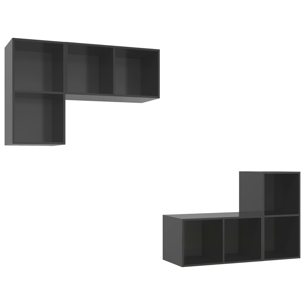 4 db magasfényű szürke forgácslap fali TV-szekrény (3079843)