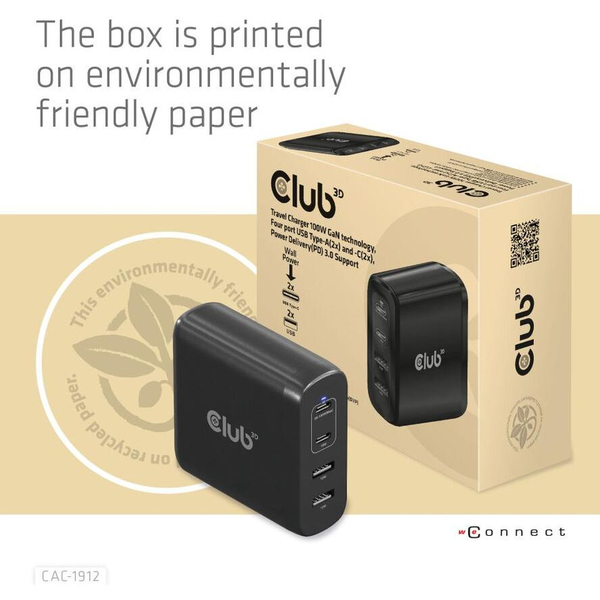 Club3D Ladegerät        2xUSB Typ C, 2xUSB Typ A, PD 100W retail