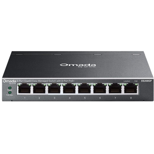 TP-Link Omada ES208GP netværksswitch Administreret L2 Gigabit Ethernet (10/100/1000) Strøm over Ethernet (PoE) DIN rail Sort
