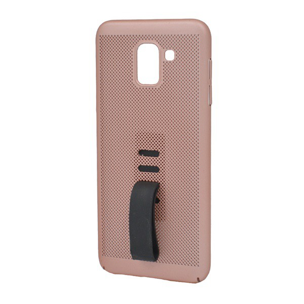 Műanyag telefonvédő (gumírozott, lyukacsos, ujjra húzható szilikon) ROZÉARANY [Samsung Galaxy J6 (2018) SM-J600F] (5996457792061)