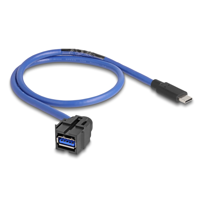 Delock Keystone modul, USB 5 Gbps A-csatlakozóhüvely USB Type-C típusú apa, kábellel 0,5 m (88156) (88156)