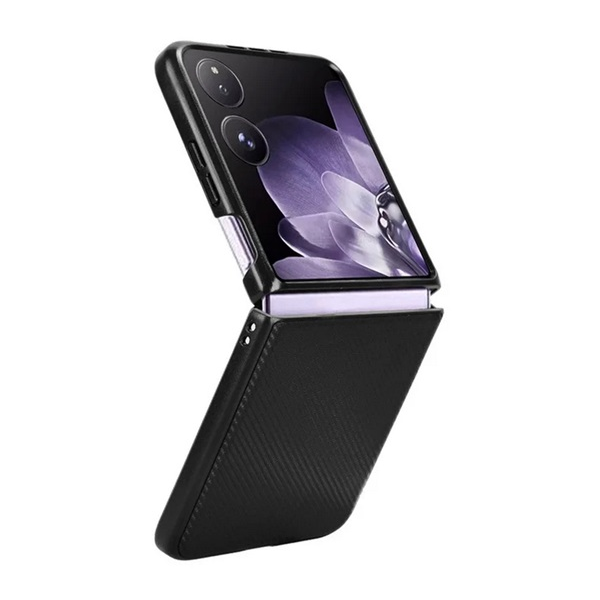 Műanyag telefonvédő (ütésállóság, bőr hatású hátlap, karbon minta) FEKETE Xiaomi Mix Flip "Gigapack csomagolás" (GP-164349)