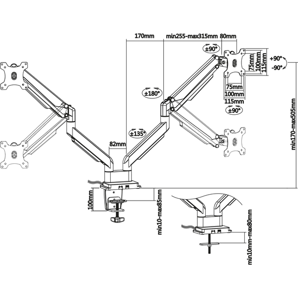 InLine 23171S монтаж за монитор и стойка 43,2 см (17") Бюро Сребърен, Сив